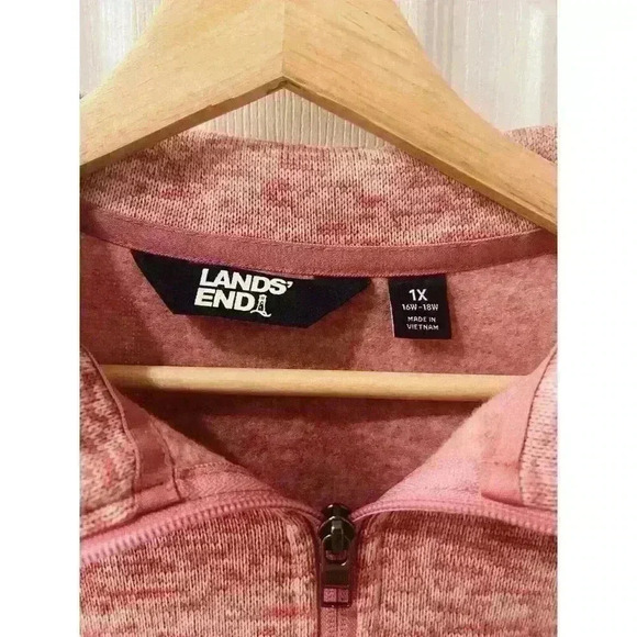 Lands’ End Women’s Plus Embroidered Sweater Fleece Quarter Zip Pullover 1X Pink - Picture 4 of 7